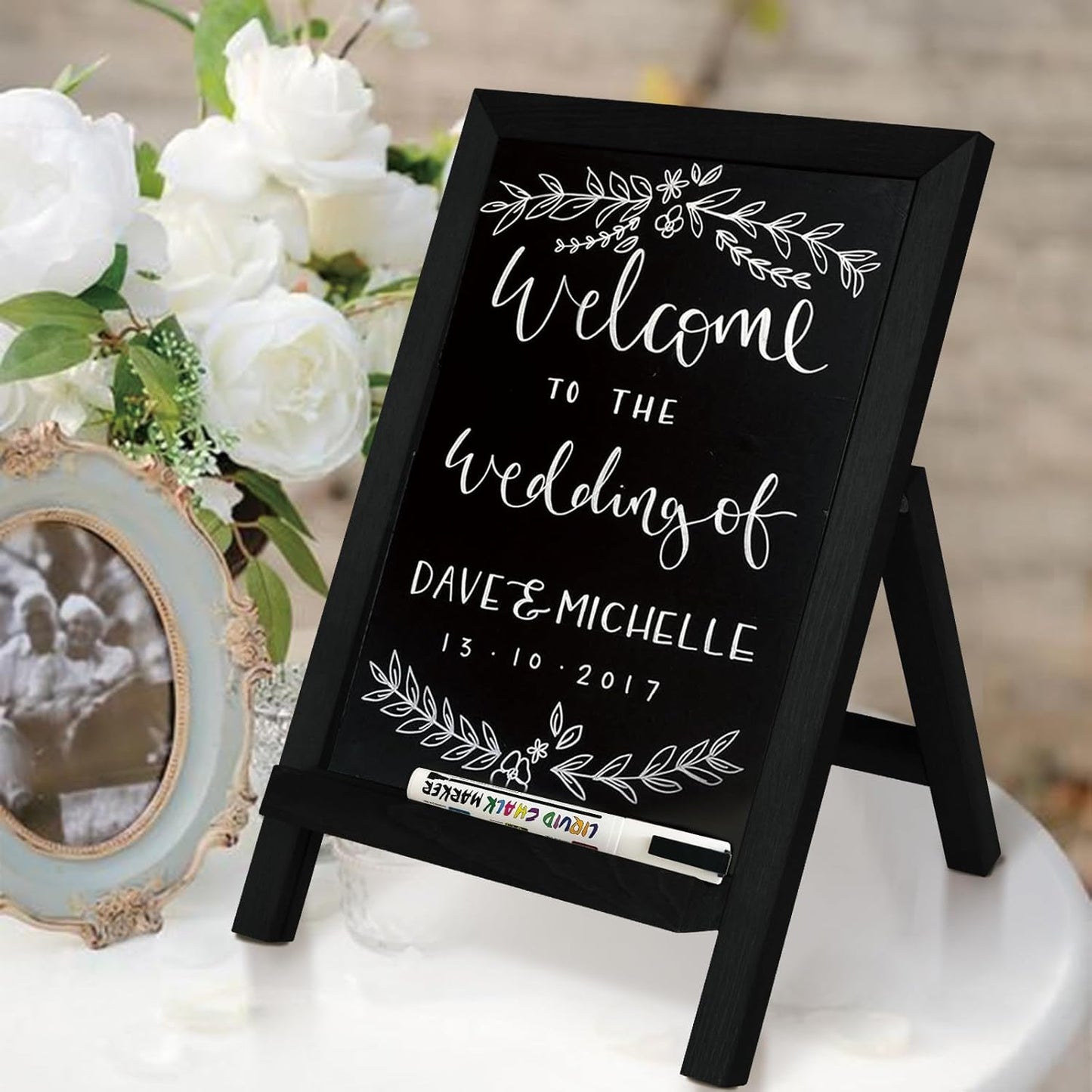 4 THOUGHT Mini Chalkboard Signs - 9.5" x 14" Magnetic Tabletop Menu Board with Wooden Frame for Kitchen & Cafe