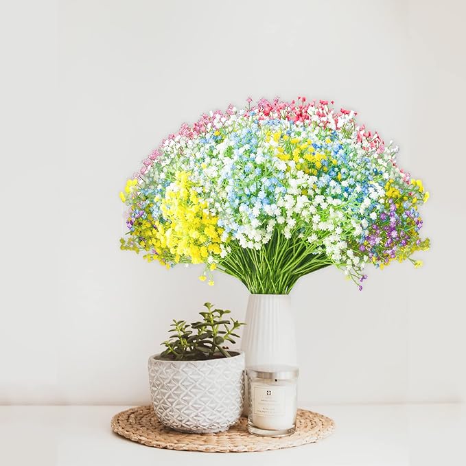 JIFTOK Babys Breath Artificial Flowers, 24 Pcs Fake Flowers Gypsophila Bouquet Fall Flowers Artificial for Decoration, Real Touch Silk Flower for Wedding Christmas DIY Party Home Garden (Mix Color)