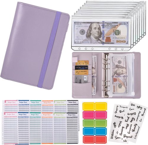 NICOOTH Budget Binder - A6 Money Saving Binder with Zipper Envelopes | Purple Color