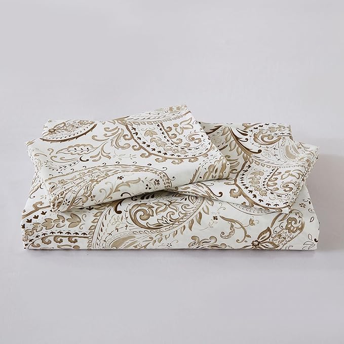 100% Cotton Duvet Cover Queen Size- 3 Pcs Grey Paisley Comforter Cover, Soft & Breathable Floral Bedding Duvet Cover Sets with Zipper Closure for All Season
