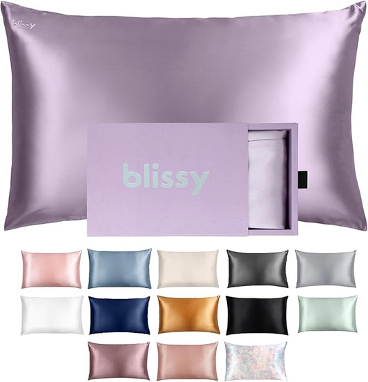 Blissy Silk Pillowcase - 100% Pure Mulberry Silk - 22 Momme 6A High-Grade Fibers - Silk Pillow Cover for Hair & Skin - Regular, Queen & King (Lavender, Queen)