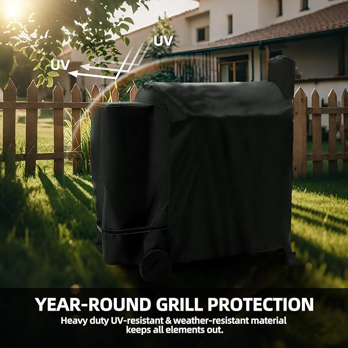 Pellet Grill Cover for Traeger Pro 34/780 Series with Waterproof Zipper, 600D UV Resistant & Rip-Proof Smoker Fabric, Full-Length Grill Accessories for Texas 34, for Z Grills 700 and More (Cover Only)