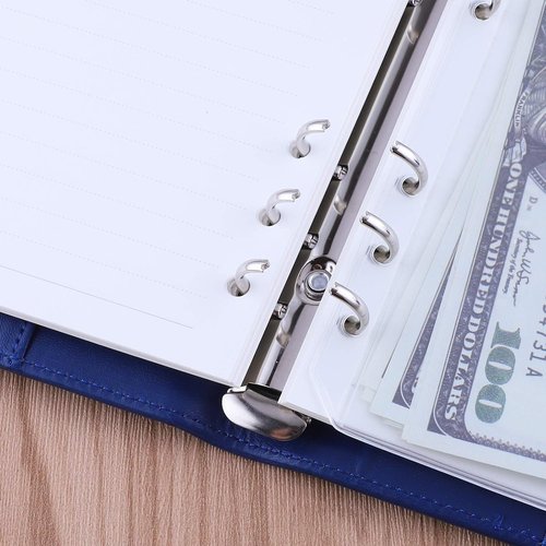 Antner A6 PU Leather Budget Binder - Refillable 6-Ring Notebook with Magnetic Closure | Navy Blue