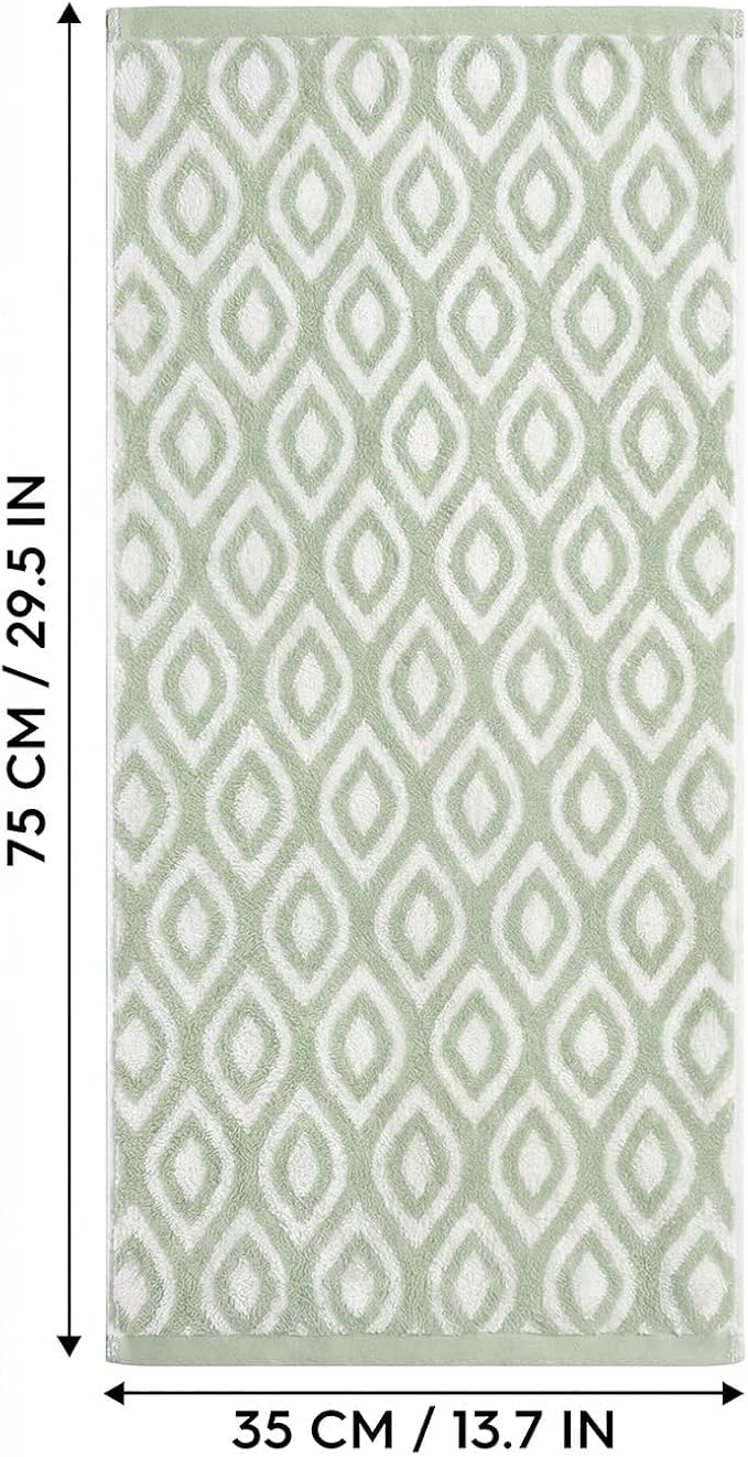 Artoid Mode 1 Pc Beige Green Diamond Grid Jacquard Hand Towels for Bathroom, 100% Cotton Soft Absorbent Bathroom Decor Towels, 13.7 x 29.5 Inch