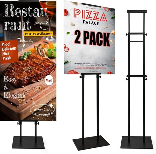 Adjustable Metal Sign Holder - Double-Sided Floor Poster Board Stand | 82-Inch Height, 2 Pack