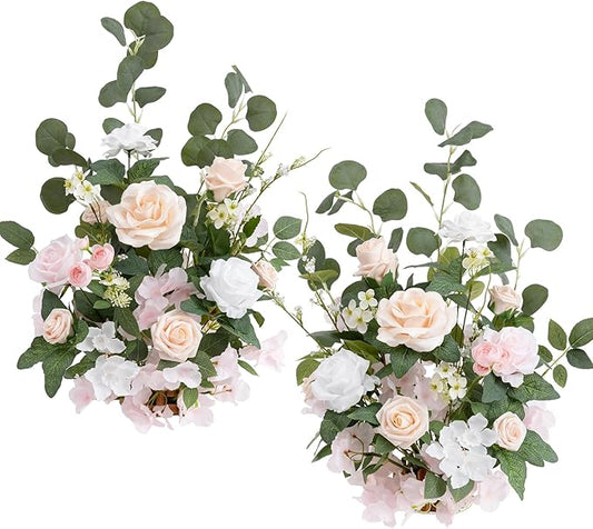 Ling's moment 17.5" Tall Free Standing Artificial Flowers Arrangements 2 pcs Wedding Aisle Runner Chair Decorations Blush & Cream Centerpieces for Ceremony Reception Rose Floral Floor Party Outdoor
