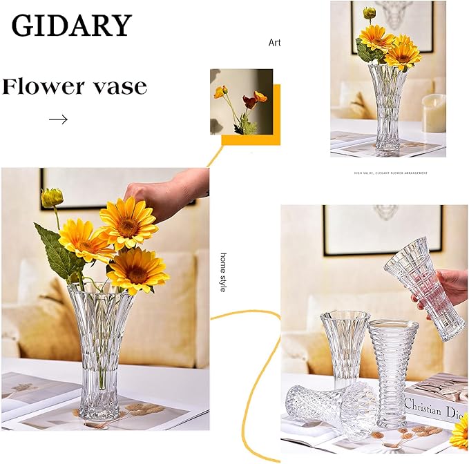 Clear Crystal Vase,Glass Flower Vase Thickening Design for Home Decor Centerpieces, Wedding, Mothers Gift