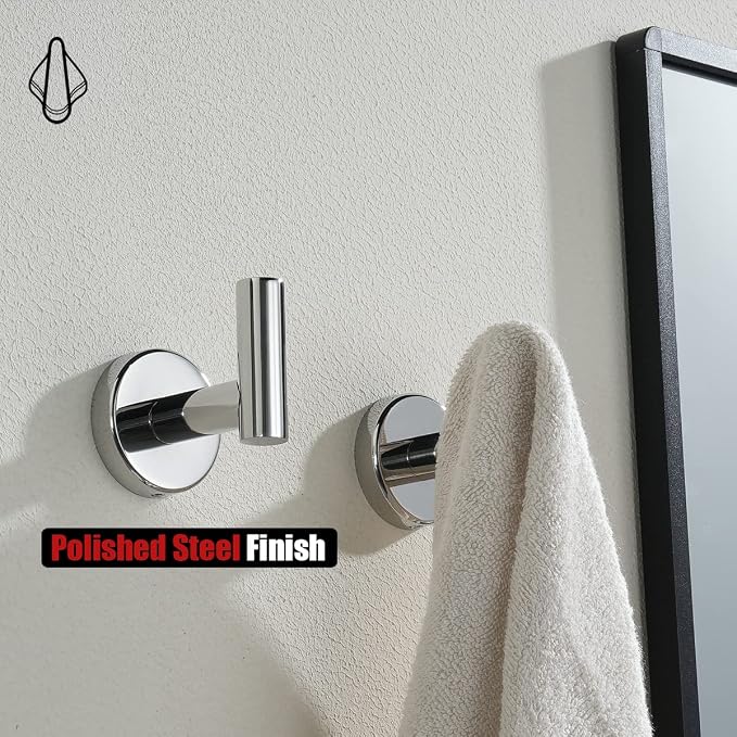JQK Chrome Bathroom Towel Hook, 304 Stainless Steel Coat Robe Clothes Hook for Bathroom Kitchen Garage Wall Mounted (Pack of 4), TH100-CH-P4