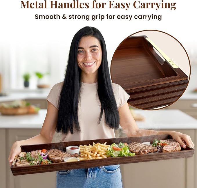 36" Acacia Wooden Charcuterie Board with Handles, Extra Long Cheese & Serving Tray for Party Appetizers, Bread, Meat & Fruit Display, Natural Wood Kitchen Platter for Entertaining