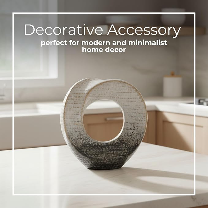Ceramic Decorative Sculpture – Stoneware Table Accent, Tabletop Decor for Living Room or Office – Modern Decorative Object for Shelves and Consoles, Home Decor – 8", Ivory & Tan