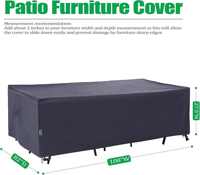 F&J Outdoors Patio Furniture Covers Waterproof Anti-UV Rip-stop Fabric Large Outdoor Furniture Cover, Grey, 108"Wx82"Dx27.5"H