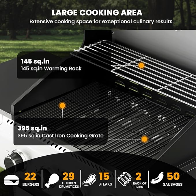 Electactic G41 Gas Grill,4-Burner Gas BBQ Grill with Side Burner, Porcelain-Enameled Grills, 42,000 BTU Stainless Steel Propane Grill for Outdoor Cooking and Patio Barbecues