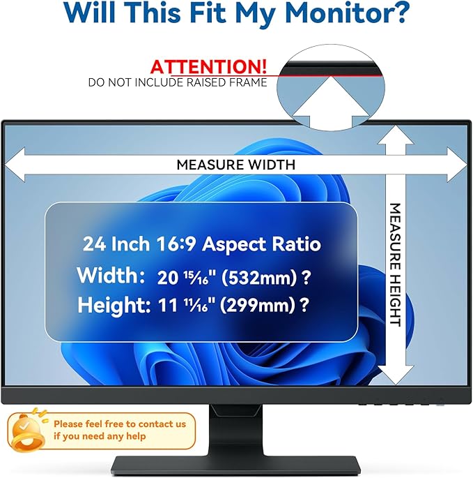 [2-Pack] Magnetic 24 Inch Computer Privacy Screen Protector for 16:9 Monitor, Removable 24in Private Filter for Anti Glare Block Blue Light, Screen Cover Shield Office Shade for Desktop TV Monitor
