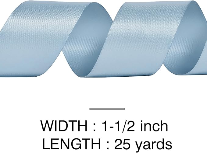 YAMA Dusty Blue Double Faced Satin Ribbon, 1 1/2 Inch 25 Yards, Great for Crafts Bows Flower Bouquet Wedding Home Decor Gift Wrapping