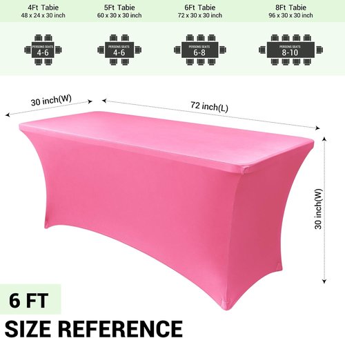 Obstal 6ft Stretch Spandex Table Cover - Fitted Dark Pink Tablecloth for Weddings & Parties | 72L x 30W x 30H Inches, 2-Pack