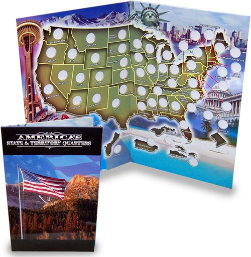 First Commemorative Mint State Quarter Collection - Deluxe Book Folder Map for Collectors