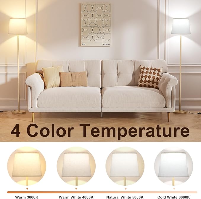 Raexpectis 【Upgraded Floor Lamps for Living Room, Modern Floor Lamp with Remote Control, Dimmable Colors Temperature Standing Lamp Foot Switch, 9W Bulb Tall Lamps for Bedroom Office Kid Room - Gold