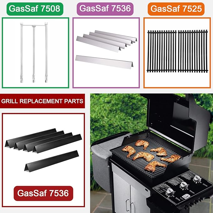 GasSaf 22.5 Flavorizer Bars 7536 7537 | 28 1/8 inch Grill Burner 7508 for Weber Spirit 300 E-310, E-320(Side-Knob), Gas Grill Parts for Spirit 700, Weber 900, Genesis Silver B/C Replacement Parts