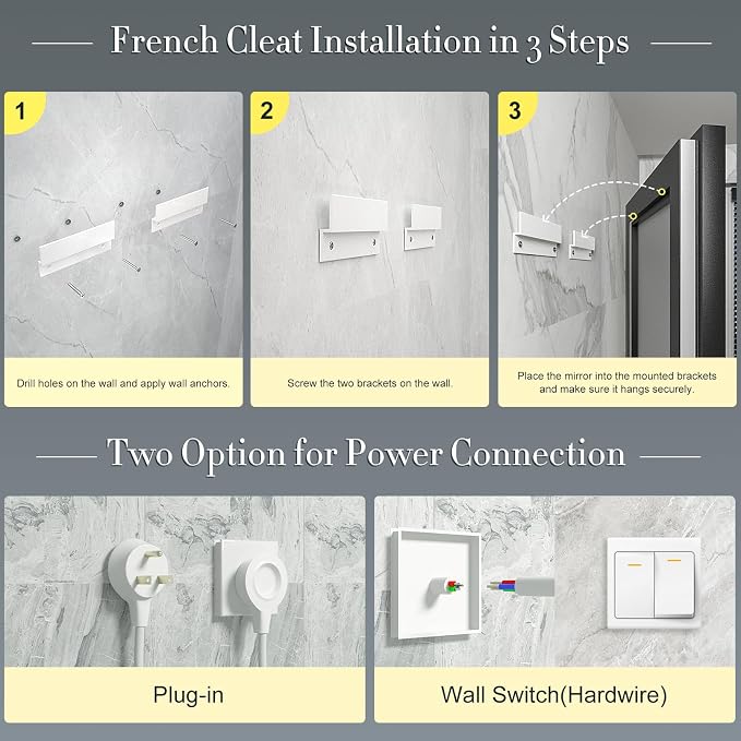 60x40 Framed LED Bathroom Mirror, Large Dimmable Vanity Mirror with Lights, Anti-Fog, Shatterproof, Memory (Backlit and Front Lighted)