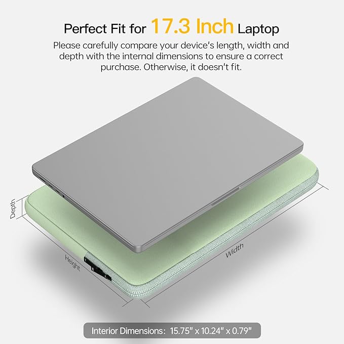 Laptop Sleeve 17 17.3 inch, Padded Travel Case for HP 17 inch Laptop/Envy 17 / Pavilion 17, Water-Resistant Portable Computer Protective Pouch Bag -Mint Green
