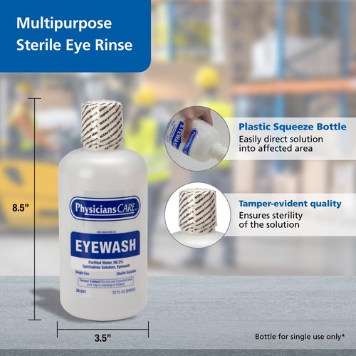 PhysiciansCare Eye Wash Solution - Sterile Isotonic Buffered Flushing & Irrigation, 32 oz Bottle