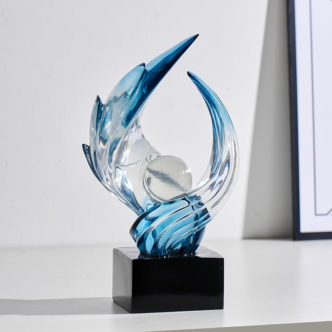 Modern Abstract Resin Sculpture, 11" H x 5.1" W Transparent Navy Blue Art Statue for Home Decor, Office Desk Living Room Bookshelf TV Stand Centerpiece Decorations, Unique Gift Idea