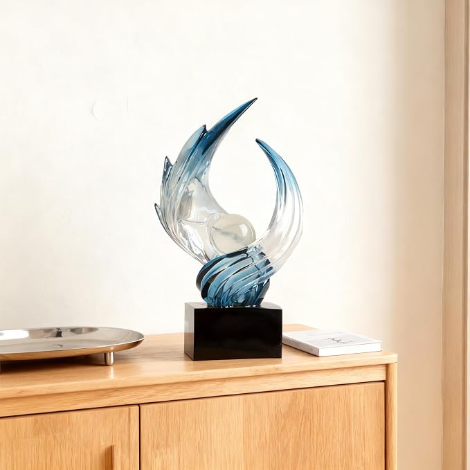 Abstract Art Sculpture, Resin Gold Decorative Statue, Modern White Ornaments for Living Room, Decorativas Modernas for Coffee Table, Entryway & Office Collectibles (Blue)