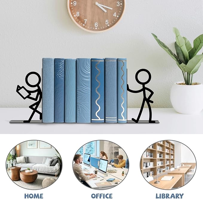 Metal Bookends People Bookends Decorative Cute Book Ends for Shelves Bookshelf Home Office Desk Reading Decor Bookshelf Decor for Book Lovers Gift
