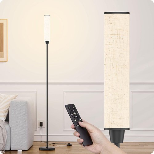 Nukanu Floor Lamp - Remote Control & Stepless Adjustable 3000K-6000K Colors | Black & Beige Linen