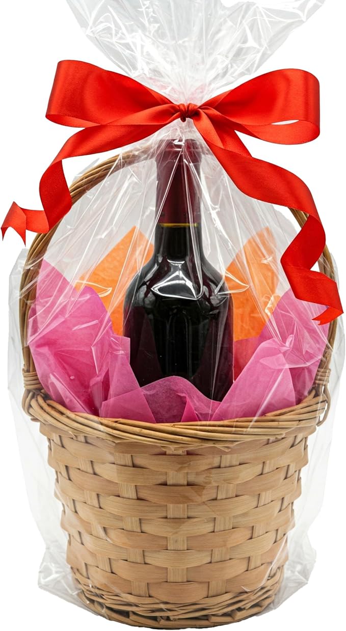 9 x 20 Inch Cellophane Gift Bags (12 Pack) — Clear Tall Wrapping Bags for Wine Bottles, Candles, Party Favors, DIY Gifts, Holiday Packaging (Ribbon & Basket Not Included)