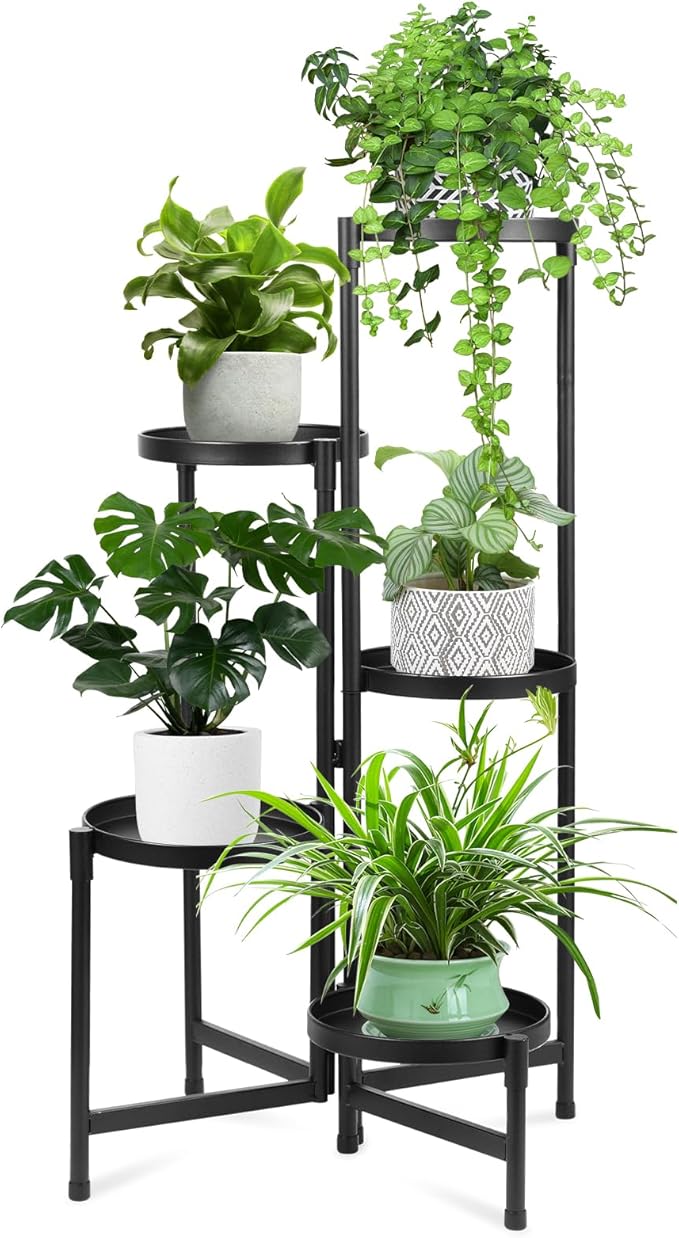 Plant Stand Indoor Outdoor 5 Tier Black Metal Plant Holder 31 in Tall 9 in Wide,Tiered Flower Pot Display Stand,Multiple Plant Stand for Living Room Corner Garden Patio Lawn Balcony
