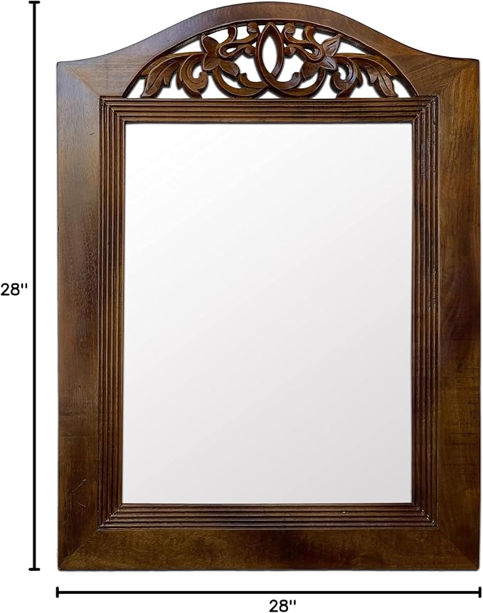 Wooden Wall Mirror, Rustic Wood Frame Mirror for Bathroom, Farmhouse, Bedroom, Entryway and Living Room, Modern Hanging Decorative Wall Mirror (Brown in Arch Shape)