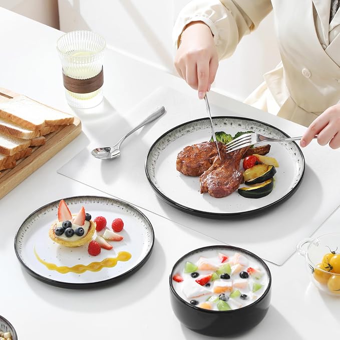 vancasso PLAYA Plates and Bowls Sets, 18 Pieces Beige Dinnerware Sets for Kitchen, Reactive Glaze Dishes Set for 6, Dishwasher and Microwave Safe