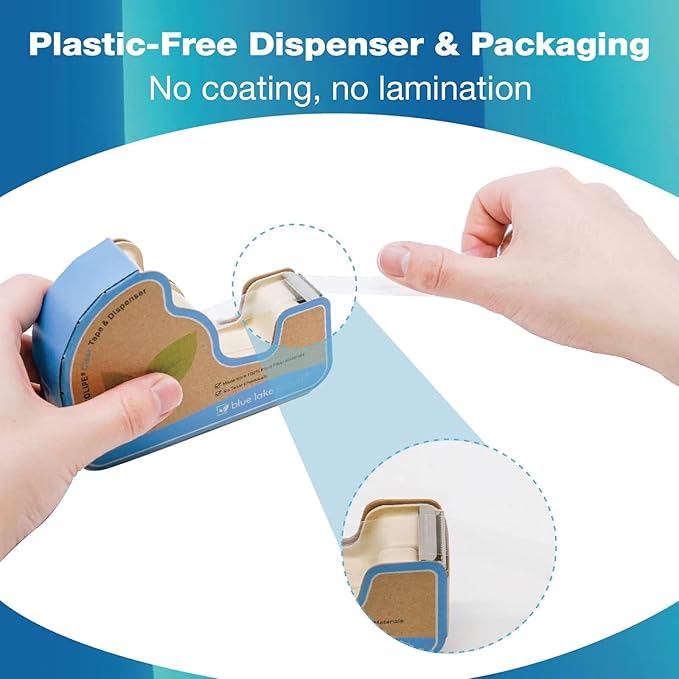 Tape Dispenser Desk，Plastic-Free Tape Dispenser with 4 Rolls 3/4 in x 640 in Transparent Tape, Tape Dispenser Desk for Gift Wrapping, Office, Home, School