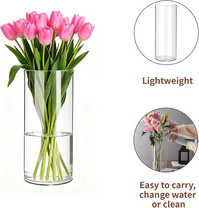 3 Pack Acrylic Cylinder Vases, Non-breakable Vase for Centerpieces, 8 inch Tall Clear Flower Vase Bulk Floating Candle Holder for Wedding Table Home Decor and Party