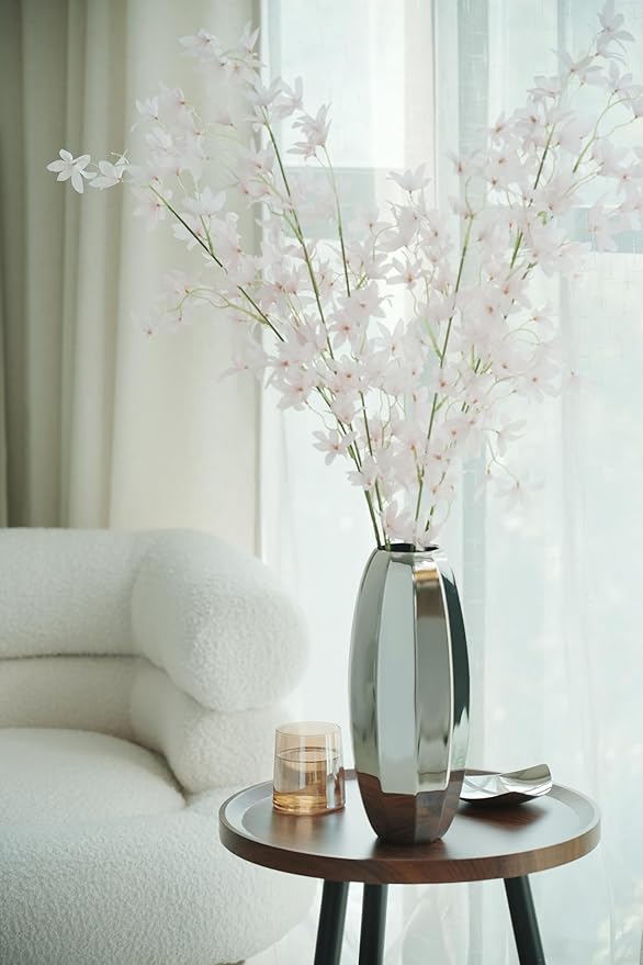 YcQuixoti Large Silver Prismatic Mirror 18/8 Stainless Steel Metal Vase 12.09 inches Tall. Ideal for Dried Flower Arrangements Decor Gift for Spa Wedding Home or Votive Candle Candle Gardens