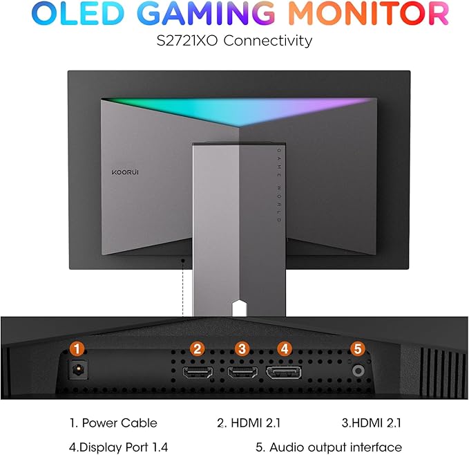 KOORUI 27 inch QD-OLED Gaming Monitor, 240Hz Monitor, 0.03ms, QHD 1440p AdaptiveSync, 99% DCI-P3, HDR True Black 400, Height/Pivot/Tilt/Swivel Adjustability, HDMI & DisplayPort VESA, Black, S2721XO