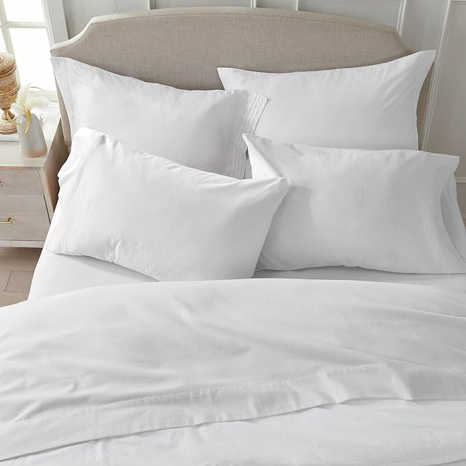 Market & Place 100% Cotton Twin Flannel Sheet Set | 3 Piece Deep Pocket Solid Cozy Winter Bed Sheets | Double Brushed for Extra Softness & Comfort | Chalet Collection (Twin, White)