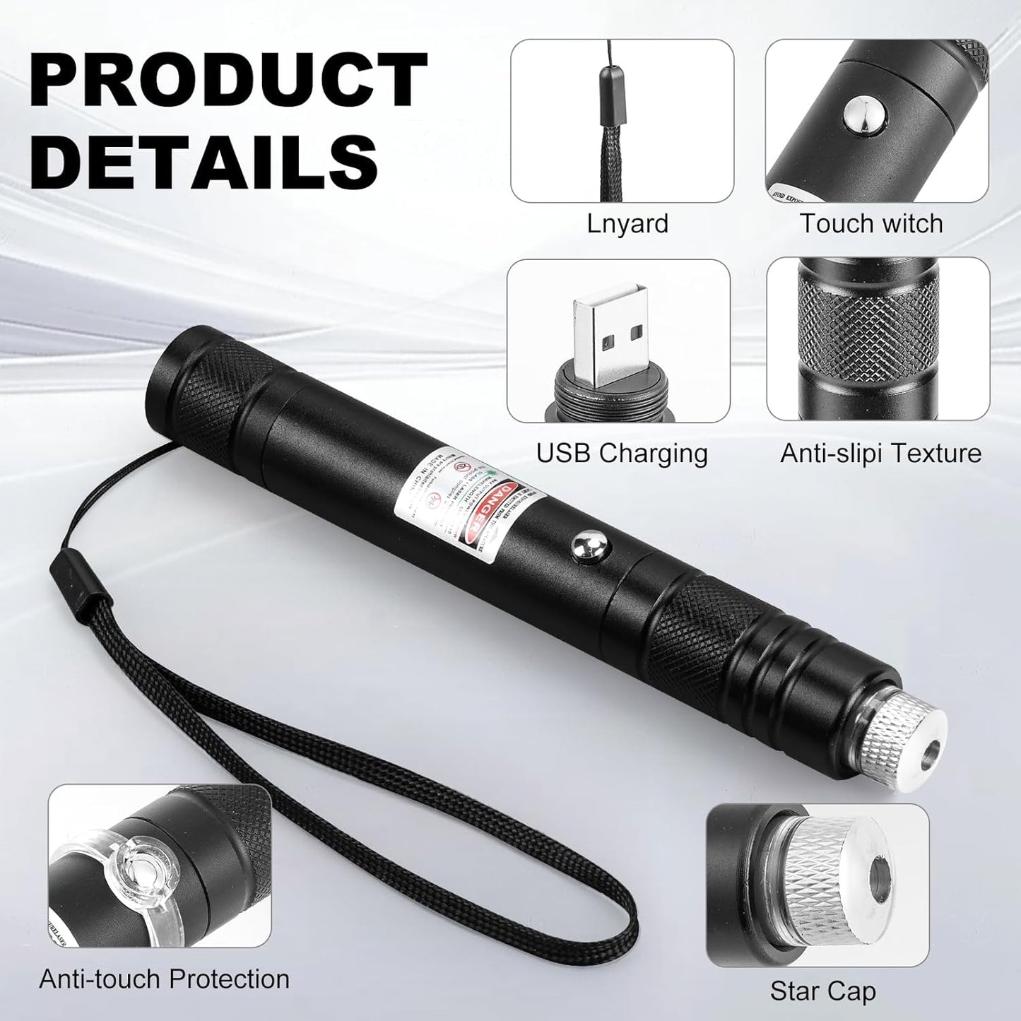 Skiennix Long Range Red Laser Pointer - High Power Rechargeable Laser Toy for Hiking & Cats | USB Charge