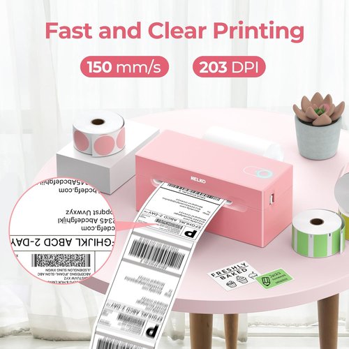 Nelko Bluetooth Shipping Label Printer - Wireless 4x6 Thermal Printer for Android, iPhone & Windows (Pink)