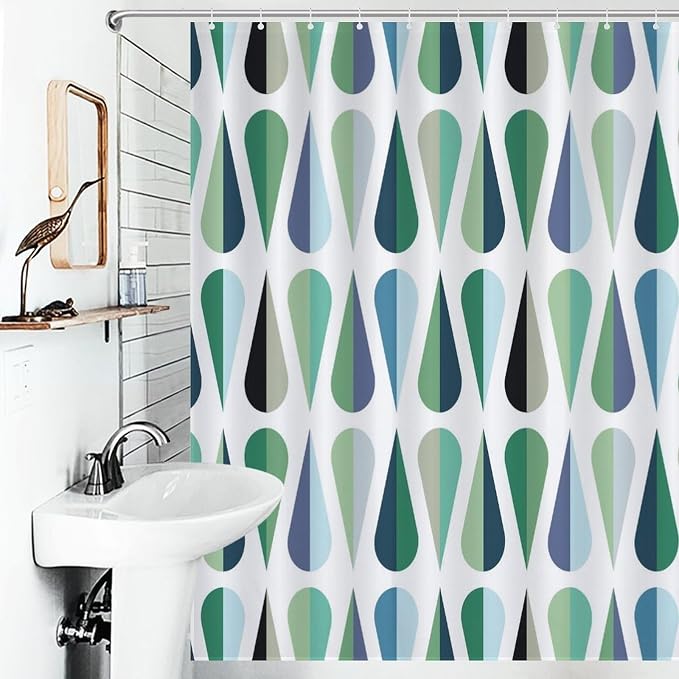 Mid Century Modern Shower Curtain,Retro Geometric Drop Shapes Art Style Shower Curtains Set for Bathroom Fabric Decorative Bath Curtain Washable Curtain Hooks, 72x72”