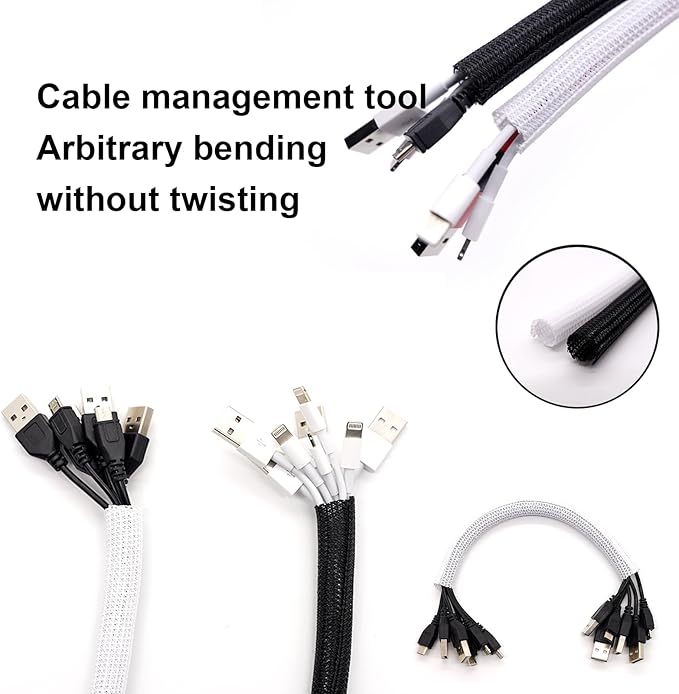 3/4" 25ft Expandable Braided Cable Sleeve Split Wire Loom Tubing – Pet-Proof Cord Protector for USB, Power Cords, Audio/Video Cables – Durable Wire Management Sleeving Black