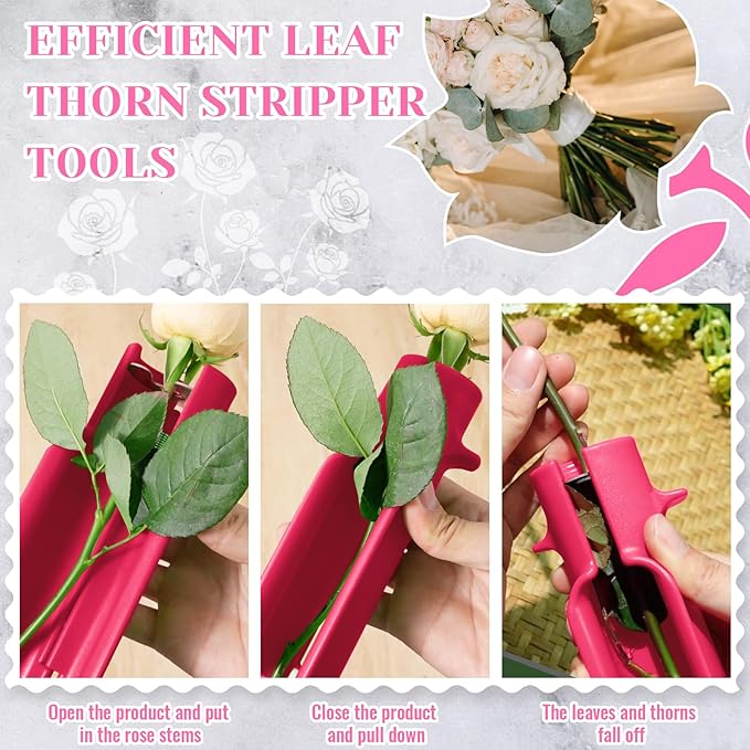 Lasnten 2 Pcs Rose Thorn Stripper Tool Thorn Remover for Roses Leaf Stripper Tool Flower Stem Cleaner Cutter to Removal Leaf for Home Flower Shop Gardening Floral Arrangement (Rose Red)