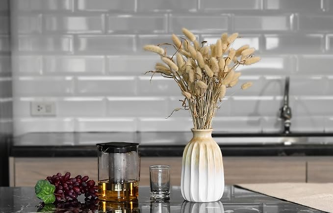 Handmade Ombre Mango Wood Vase – 8-Inch White Bottle-Shaped Decorative Accent – Modern Minimalist Flower Vase for Dried or Silk Florals – Fair Trade Artisan Home Decor