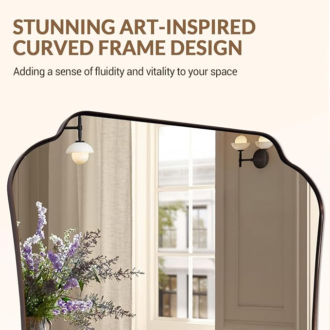 ANDY STAR Bronze Bathroom Mirror 24x36 Inches, Rustic Scalloped Wall Mirror with Distinctive Notched Edge, Decorative Accent Mirror for Bathroom, Entryway or Living Room
