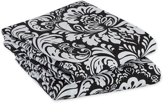 DII Cotton Dish Towel Set Damask Print, 18x28, Black, 2 Count