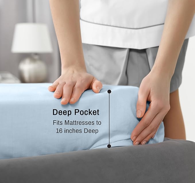 RUVANTI 100% Cotton Full Size Bed Sheets, 4 Pieces, Soft & Breathable Percale Weave Bedding, Deep Pocket 16", Hotel Standard, Crisp Cool Feel, Durable, Perfect Sheet Set Dyed, Baby Blue