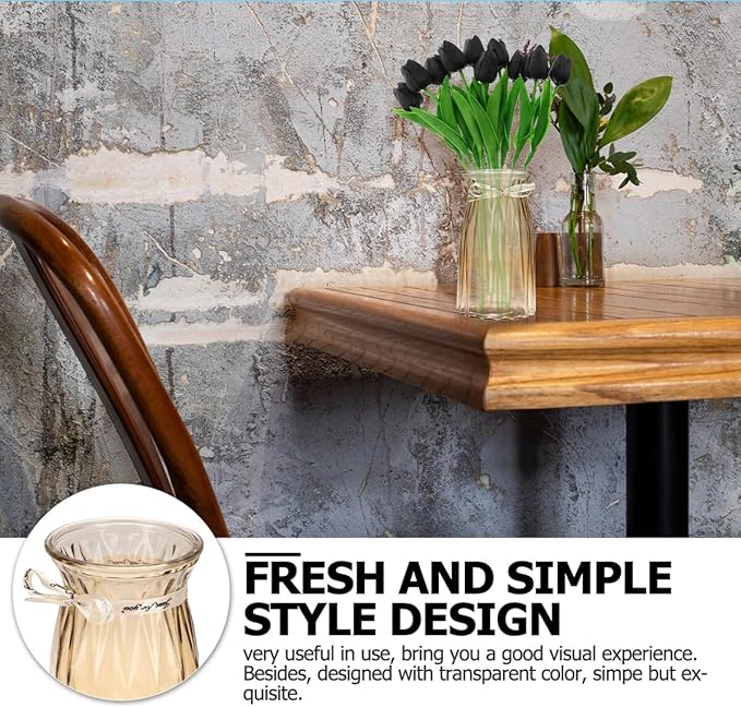 Nordic Style Glass Vase Amber Hydroponic Flower Bottle with Thickened Base Handmade Polished Smooth Opening Modern Decorative Storage Jar for Home and Office Decor
