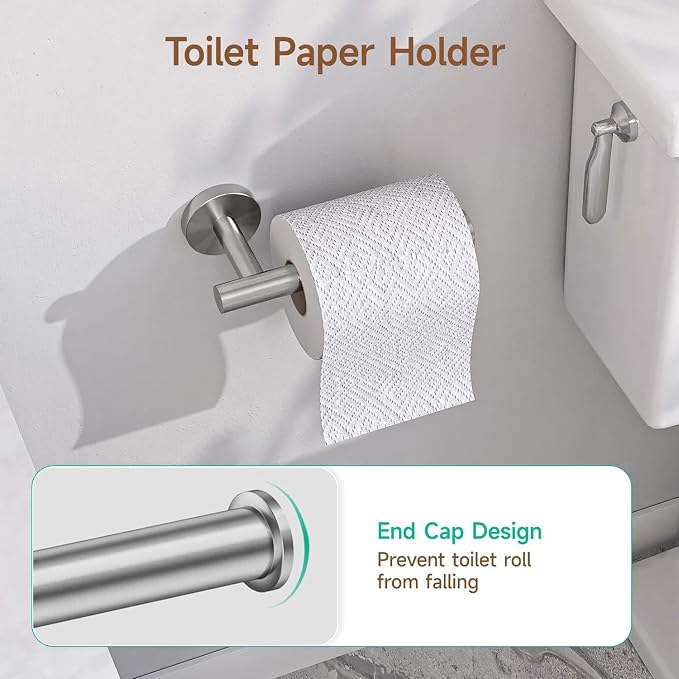 Silver Bathroom Accessories Set, 7 Pieces Silver Towel Bar Bathroom Hardware Set, 24 Inch Towel Racks for Bathroom, SUS304 Stainless Steel Bathroom Towel Holder Toilet Paper Holder Wall Mounted