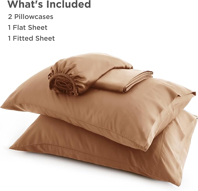 Bedsure Full Size Bed Sheets, Cooling Sheets, Rayon Derived from Bamboo, Breathable & Soft, Deep Pocket Up to 16 Inches, Hotel Luxury Silky Bedding for Hot Sleepers, Khaki